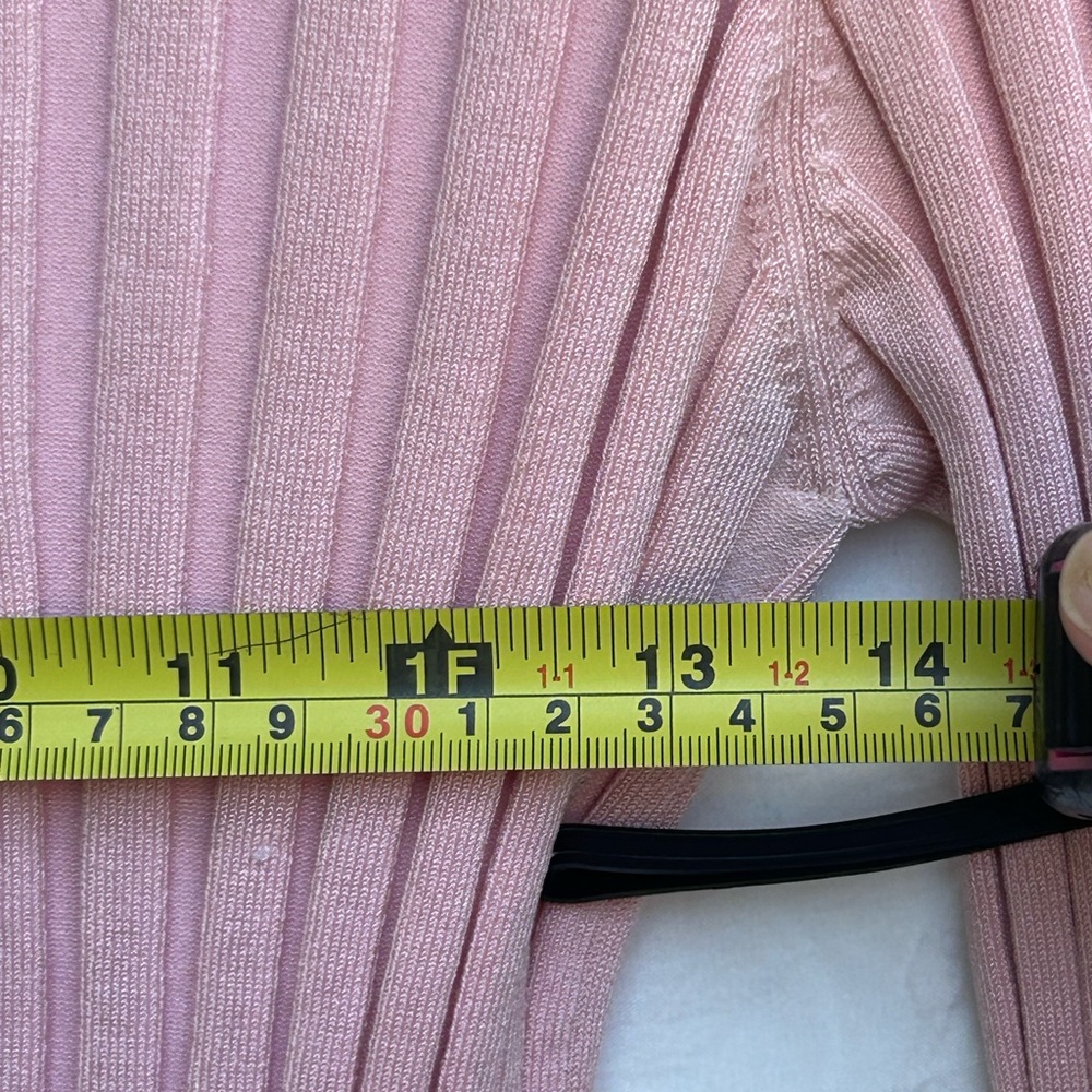 Cache Long Sleeve Silk Pink Ribbed Double Zip Shirt - Picture 10 of 12